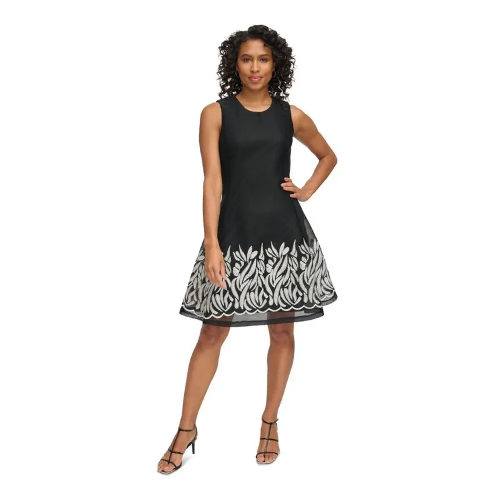 DKNY Womens Black Mesh Lined Sleeveless Above The Knee Fit + Flare Dress 14